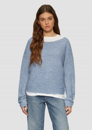 s.Oliver Melierter Pullover mit überschnittener Schulter - blassblau