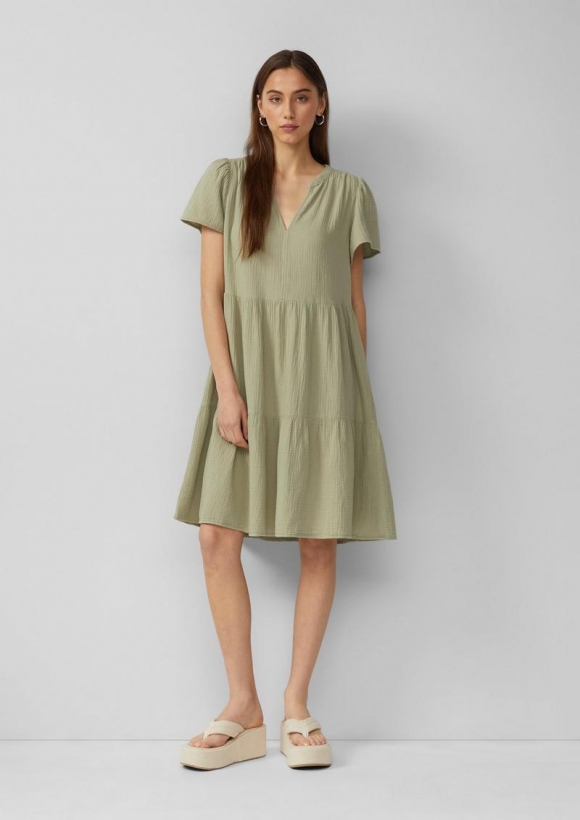 s.Oliver Volantkleid aus Musselin - helles olivgrün