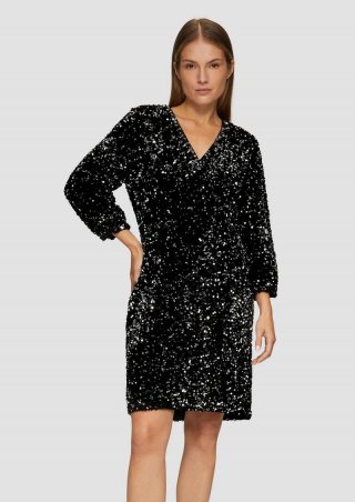 s.Oliver Samtkleid mit Pailletten - schwarz