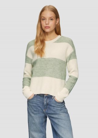 s.Oliver Melierter Strickpullover mit überschnittenen Ärmeln - salbeigrün