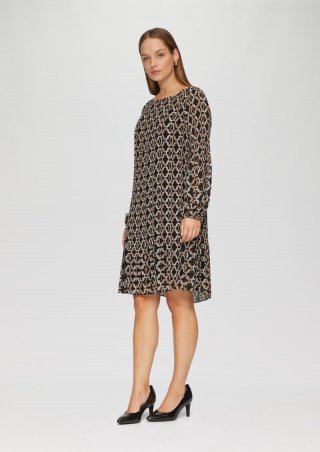s.Oliver Plissiertes Chiffonkleid mit Puffärmeln - schwarz
