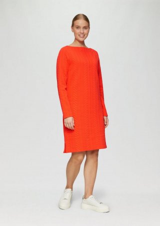 s.Oliver Strukturiertes Jacquard-Kleid mit U-Boot-Ausschnitt - orange