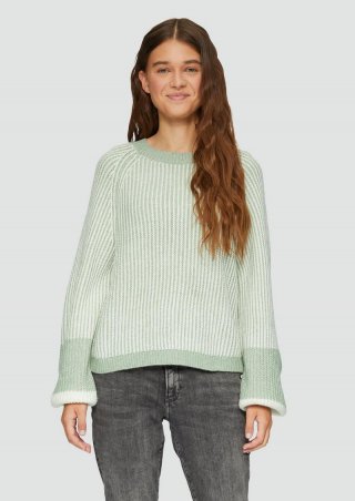 s.Oliver Verkürzter Pullover mit Colour-Blocking - salbeigrün