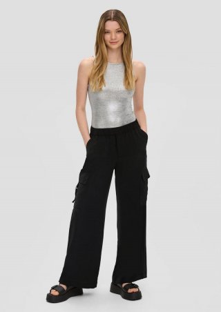 s.Oliver Satinhose mit Wide Leg und Cargotaschen - schwarz