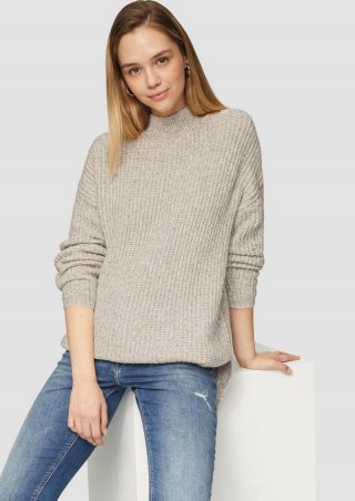 s.Oliver Weicher Strickpullover mit Rippstruktur - helles beige
