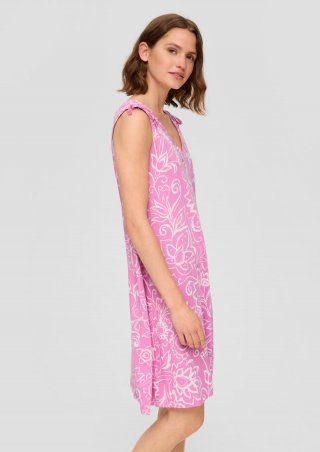 s.Oliver Kleid mit V-Ausschnitt und Binde-Detail - rosa