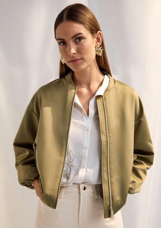s.Oliver Satinierter Oversize-Blouson mit elastischem Saum - olivgrün