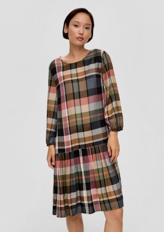s.Oliver Kariertes Minikleid aus Viskosemix - schwarz