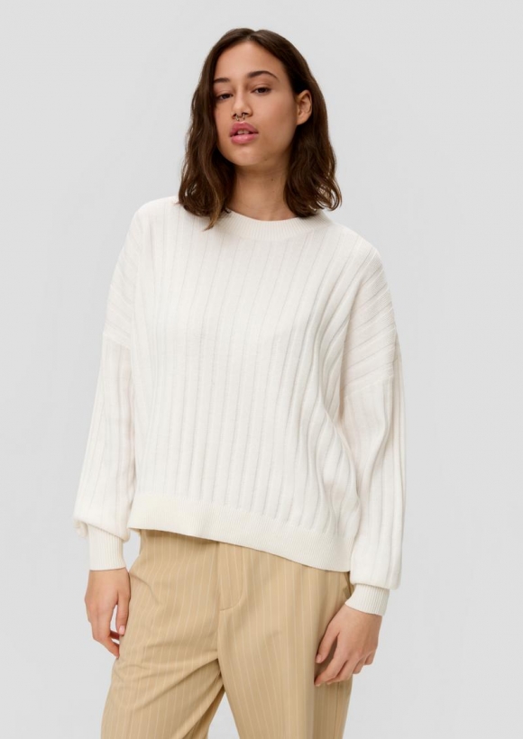 s.Oliver Weicher Strickpullover aus Baumwollmix - creme