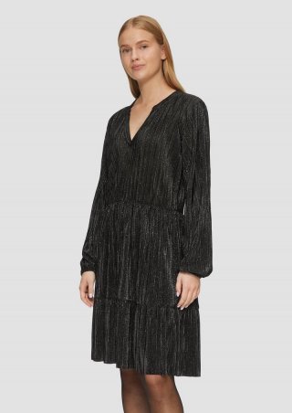 s.Oliver Plissiertes Jersey-Kleid mit Glitzereffekt - schwarz