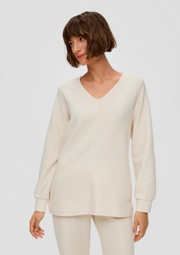 s.Oliver Pyjama-Sweatshirt aus reiner Baumwolle - creme