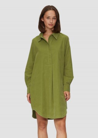 s.Oliver Hemdblusenkleid aus Feincord mit seitlichen Eingrifftaschen - guacamole