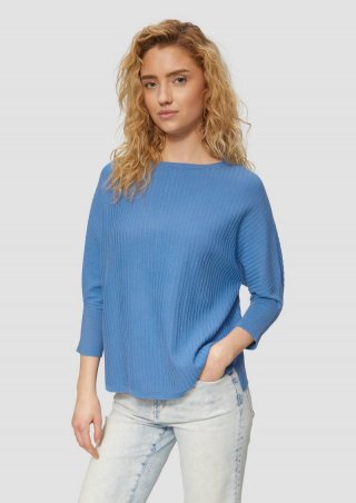 s.Oliver Weicher Pullover mit Struktur und 3/4-Fledermausärmeln - royalblau