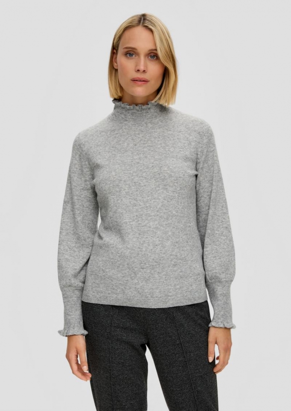 s.Oliver Strickpullover mit Raffung - grau meliert