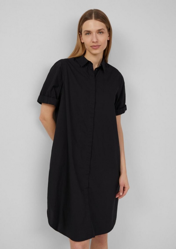 s.Oliver Kleid aus Popeline mit Eingrifftaschen im Relaxed Fit - schwarz