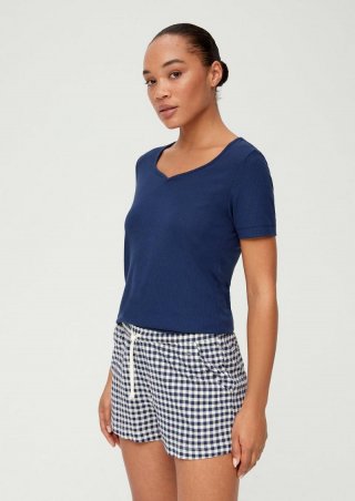 s.Oliver Pyjama-Shirt mit Rippstruktur - tiefblau