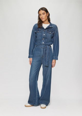 s.Oliver Denim-Jumpsuit mit Gürtel und überschnittenen Schultern - blau
