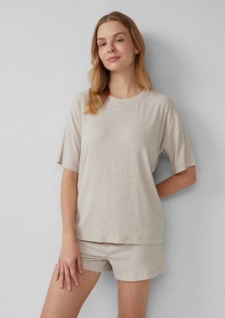 s.Oliver Schlichtes Schlafshirt aus Rippware - hellbraun