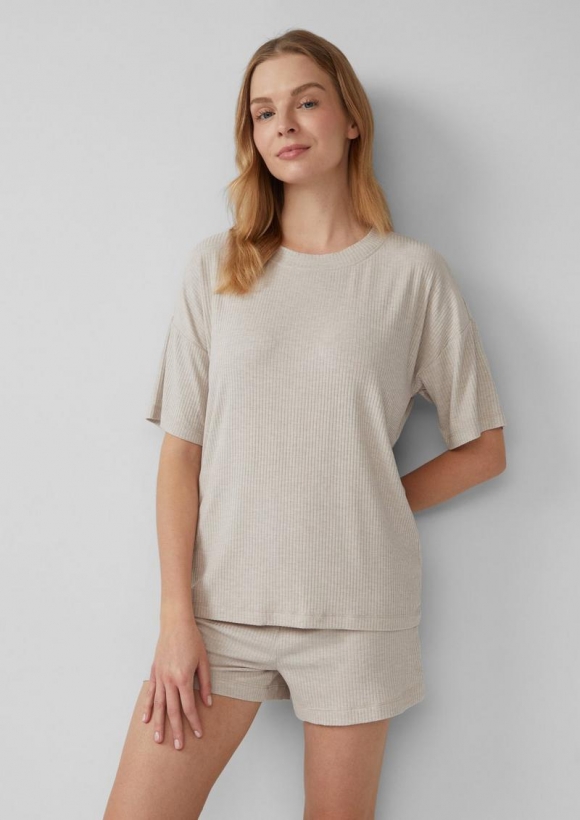 s.Oliver Schlichtes Schlafshirt aus Rippware - hellbraun