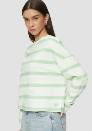 s.Oliver Sweatshirt mit Streifen und überschnittener Schulter - minze
