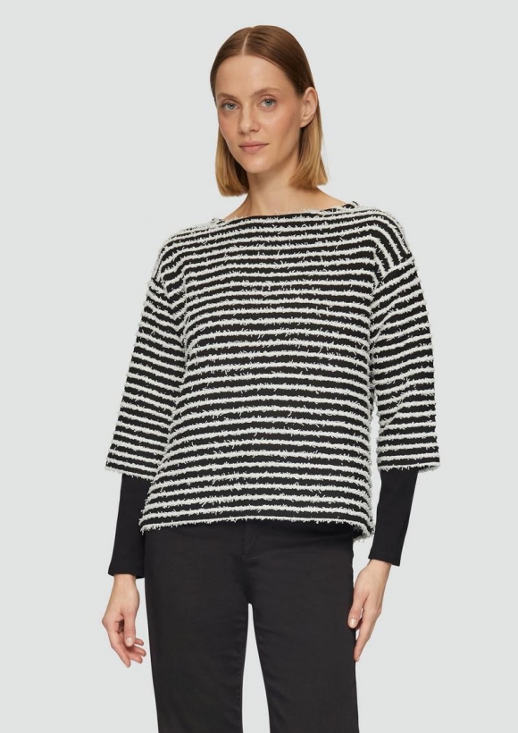 s.Oliver Sweatshirt mit Strukturstreifen - schwarz