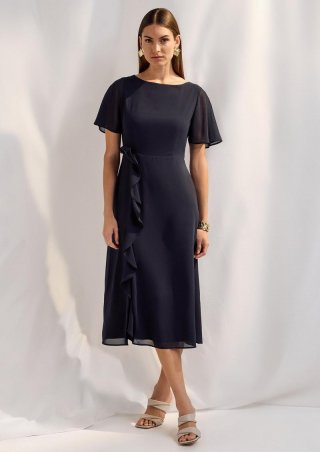 s.Oliver Chiffonkleid mit Volants und U-Boot-Ausschnitt - navy