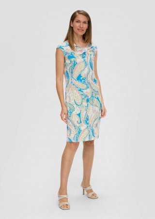 s.Oliver Ärmelloses Kleid mit All-over-Print und Knoten-Detail - ecru