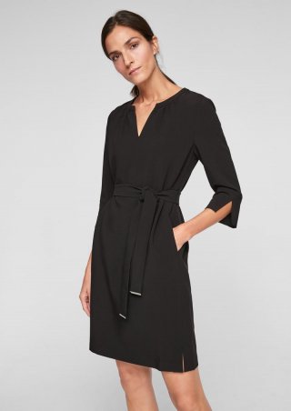 s.Oliver Elegantes Stretchkleid mit Gürtel - schwarz