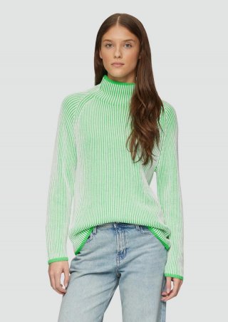 s.Oliver Zweifarbiger Strickpullover mit Stehkragen - limettengrün