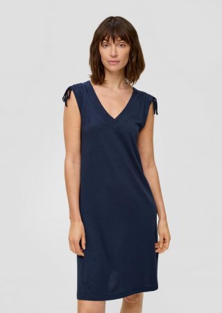 s.Oliver Kleid mit V-Ausschnitt und Binde-Detail - tiefblau