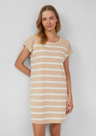 s.Oliver Gestreiftes Nachthemd aus Baumwollmix - beige