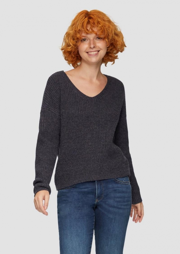 s.Oliver Pullover mit überschnittenen Schultern in Melange-Optik - schwarz
