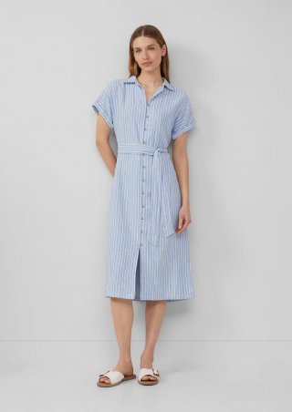 s.Oliver Gestreiftes Midikleid im Relaxed Fit aus Leinenmix - hellblau