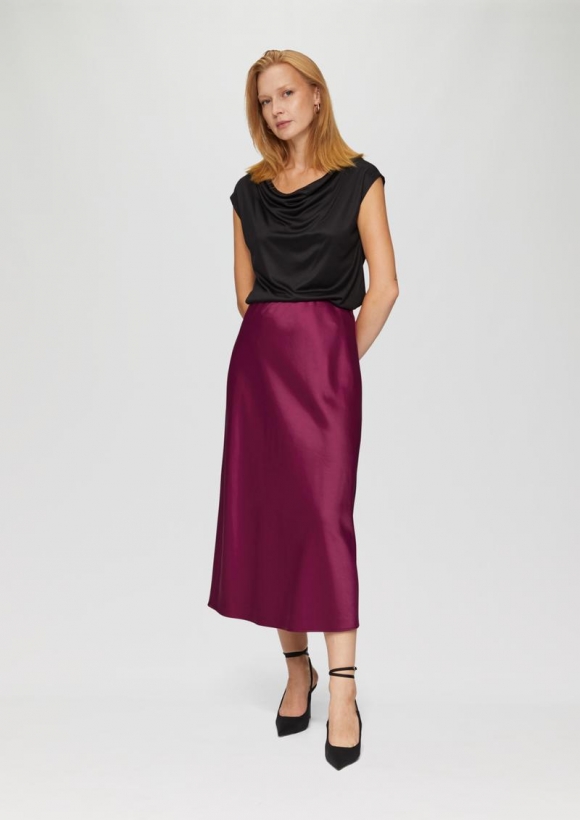 s.Oliver Midi-Rock aus Satin - fuchsia