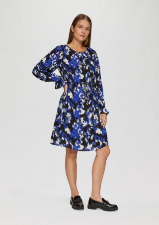 s.Oliver Viskosekleid mit Plisseeärmeln - schwarz