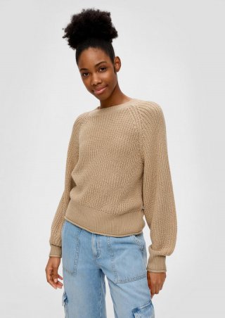 s.Oliver Strickpullover mit Ripp-Elementen - beige