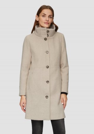 s.Oliver Twillmantel mit Strick-Stehkragen und Eingrifftaschen - beige