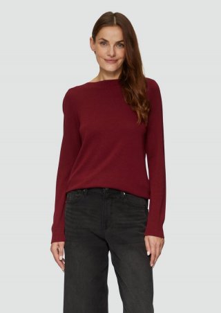 s.Oliver Strickpullover mit U-Boot-Ausschnitt - rubinrot