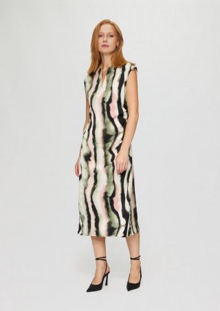 s.Oliver Midi-Satinkleid mit V-Ausschnitt und seitlicher Raffung - navy