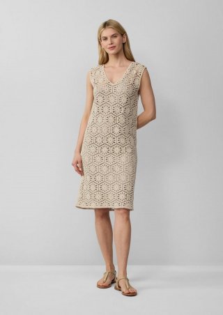 s.Oliver Kleid aus Häkelspitze mit V-Ausschnitt und Unterkleid - beige