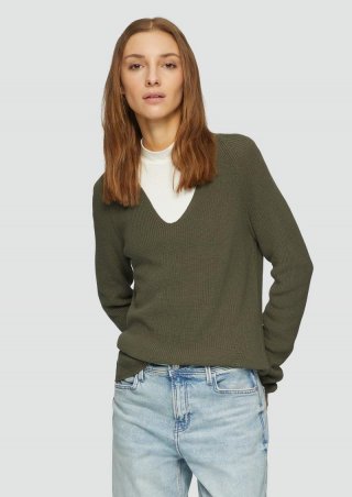 s.Oliver Strickpullover mit V-Ausschnitt und Raglan-Ärmeln - olivgrün