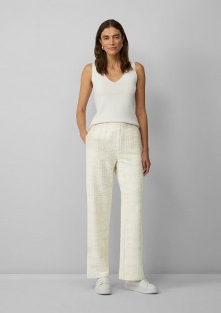 s.Oliver Bouclé-Hose mit Wide Leg und Elastikbund - ecru