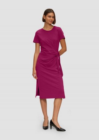 s.Oliver Midikleid aus Baumwollstretch mit Knotendetail - burgund