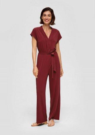s.Oliver Jersey-Overall mit Stoffgürtel - bordeaux