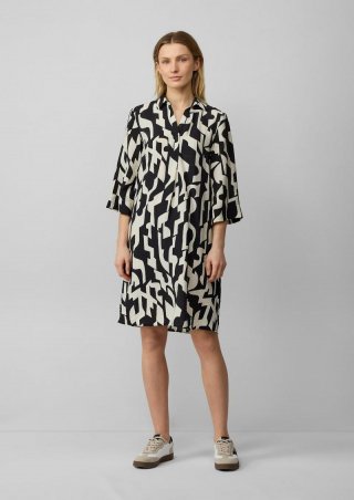 s.Oliver Strukturiertes Hemdblusenkleid mit 3/4-Ärmeln und seitlichen Eingrifftaschen - schwarz
