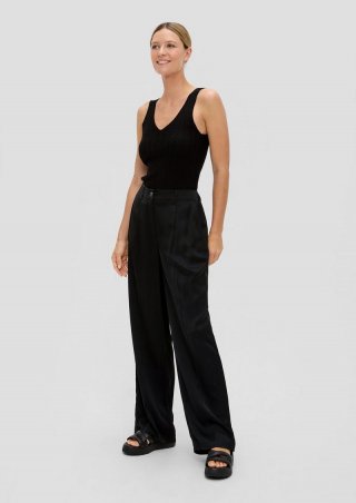 s.Oliver Regular: Wide-Leg-Hose aus Satin - schwarz