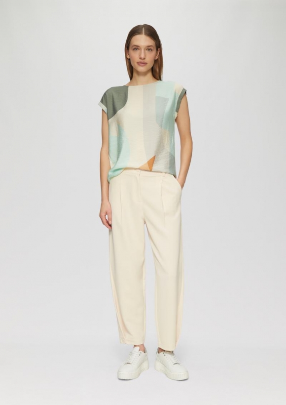 s.Oliver Cropped Hose mit Barrel Leg und Saum-Detail - beige
