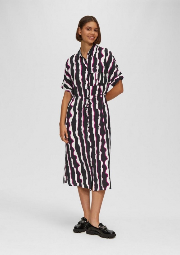 s.Oliver Hemd-Kleid mit Crêpestruktur - schwarz