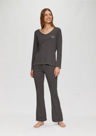 s.Oliver Bequemer Pyjama mit Babylock-Saum - grau