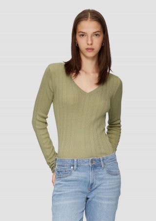 s.Oliver Gerippter Feinstrickpullover aus Viskosemix - helles olivgrün